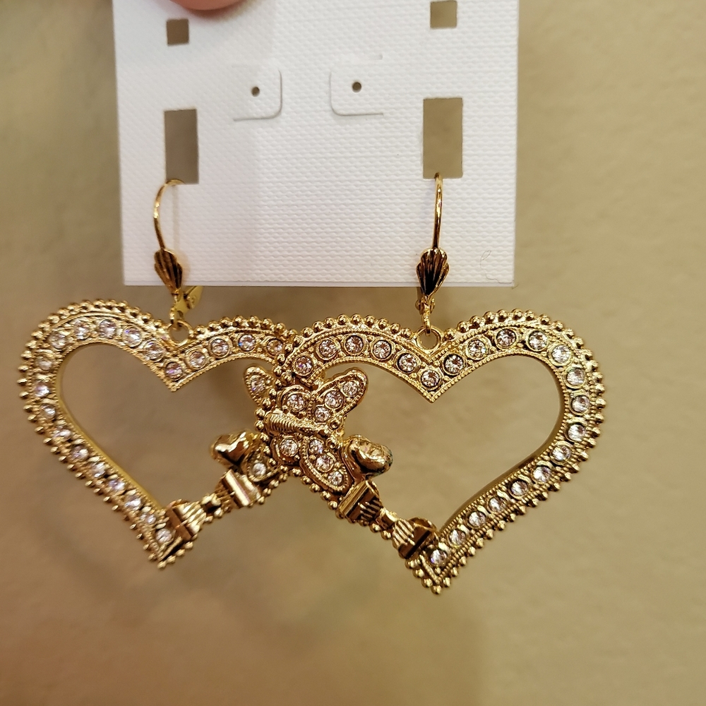 SORRELLI gold heart French Wire earrings. NWT.